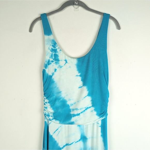 Boston Proper Turquoise Aqua and White Tie Dye Sleeveless Maxi Dress Size Small - Picture 2 of 9